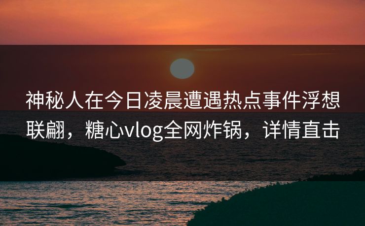 神秘人在今日凌晨遭遇热点事件浮想联翩,糖心vlog全网炸锅,详情直击