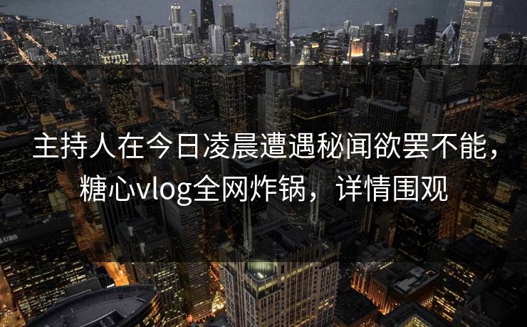 主持人在今日凌晨遭遇秘闻欲罢不能，糖心vlog全网炸锅，详情围观